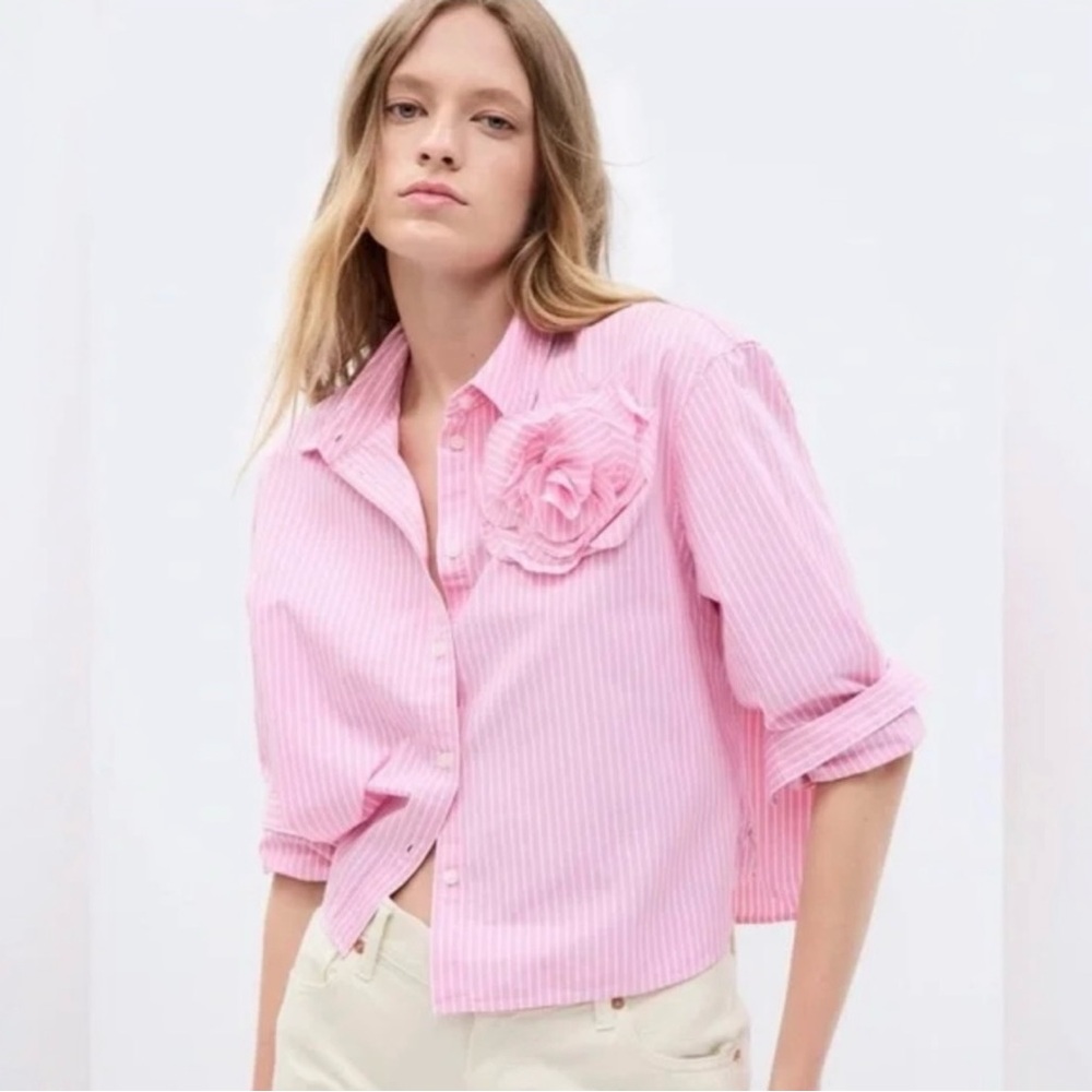 LoveShackFancy Pink Embellished Boxy Button Down Shirt